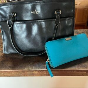 Kate Spade Black Tote Bag with Blue Wallet